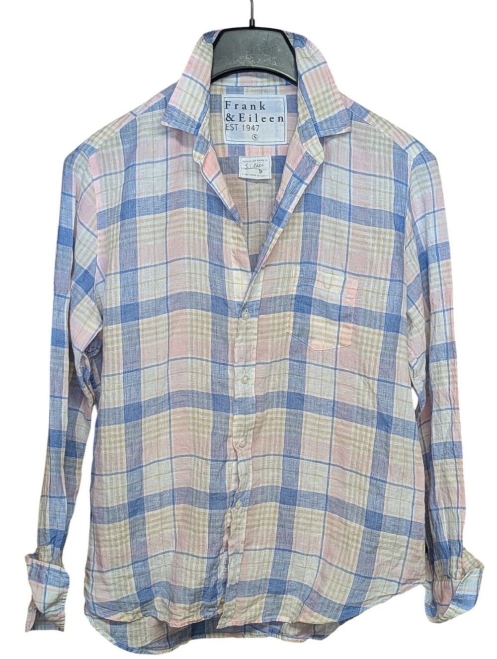 Frank & Eileen "Eileen" Long Sleeve Pastel Linen Relaxed Button Shirt Size Small